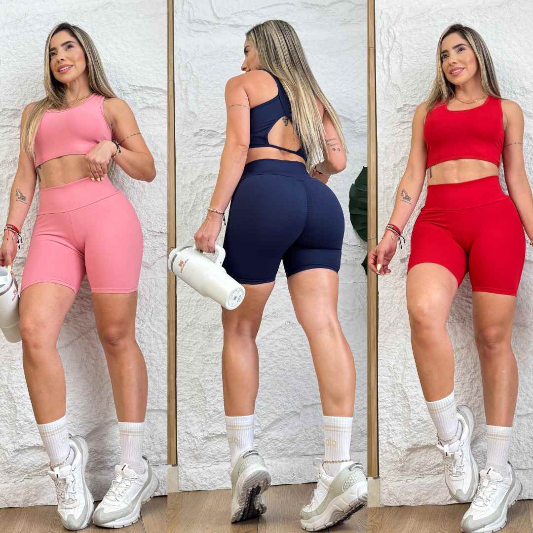 ✨ Combo Fit Pro: Short Realce + Top Push Up 🍑