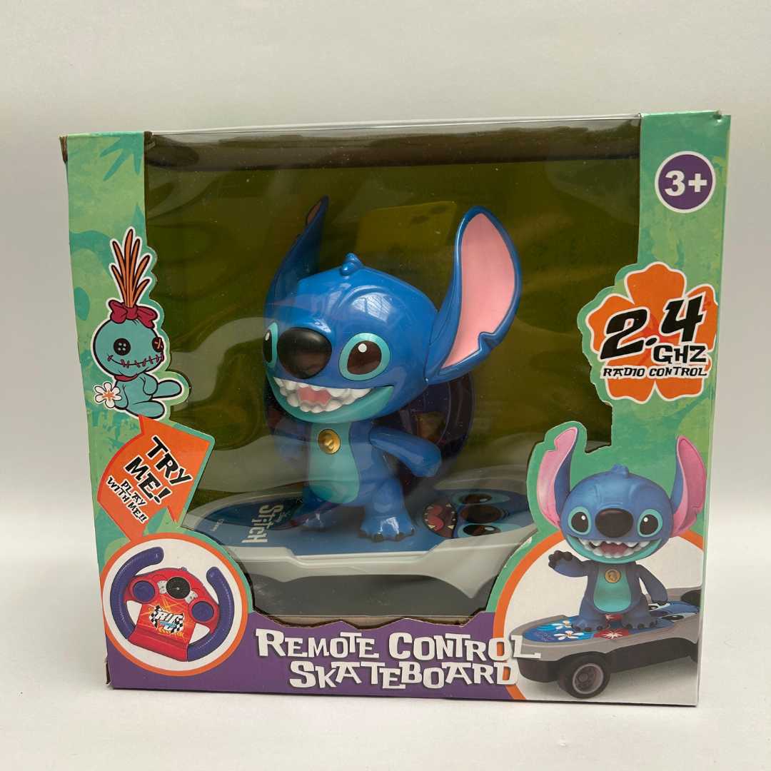 Juguete de Stitch en patineta con control remoto, luz y movimiento. 🛹