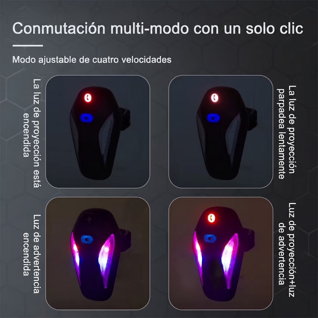 Luz Trasera Proyectora LED con 4 Modos 🚴 Estilo único · Visibilidad máxima