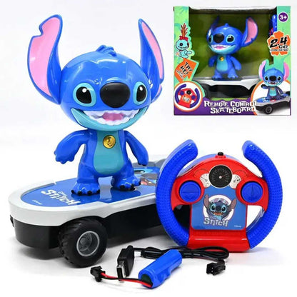 Juguete de Stitch en patineta con control remoto, luz y movimiento. 🛹