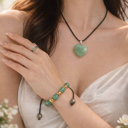 Combo Pulsera Aventurina + Colgante Corazón Jade