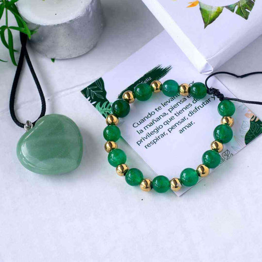Combo Pulsera Aventurina + Colgante Corazón Jade