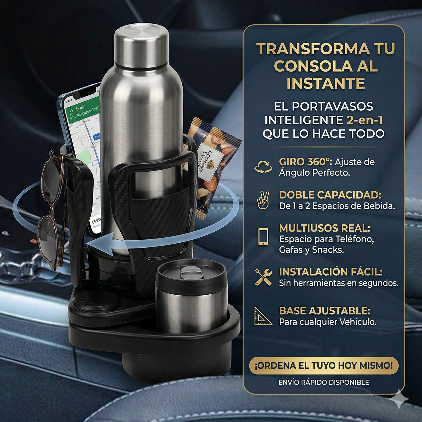 Portavasos 2-en-1 MaxHold – Orden Total en tu Carro 🚗